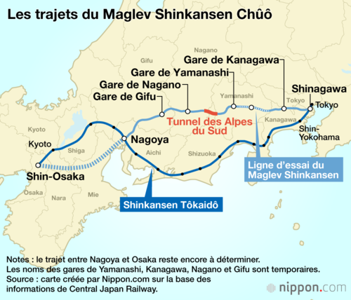 Les trajets du Shinkanen linéaire Chûô