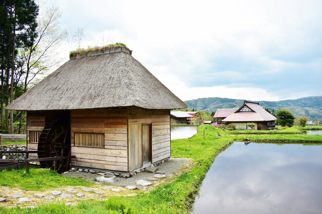 “山口水车”，远野农村一景，古时用来为五谷杂粮去壳、磨粉