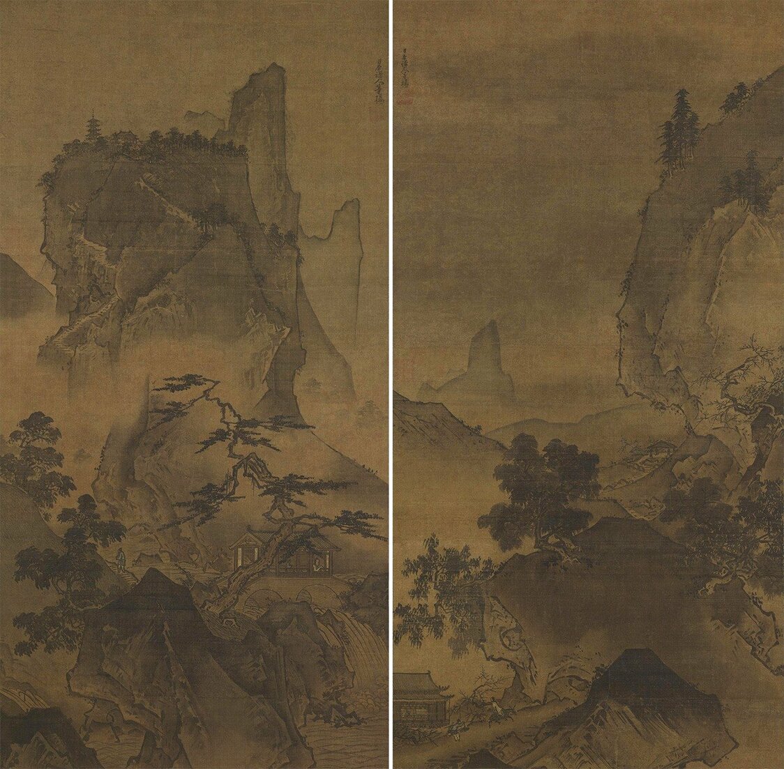 日本重要文化遗产《四季山水图》中的春（右）和夏（左）（东京国立博物馆藏，ColBase）
