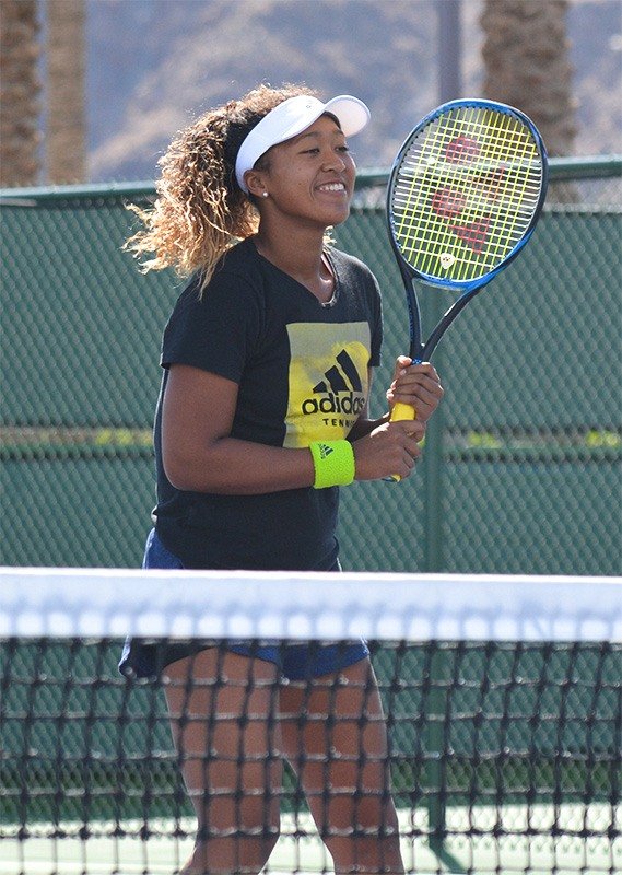 Ōsaka Naomi training in Indian Wells, California, on March 17, 2018, the day before the BNP Paribas Open final. (© Jiji)