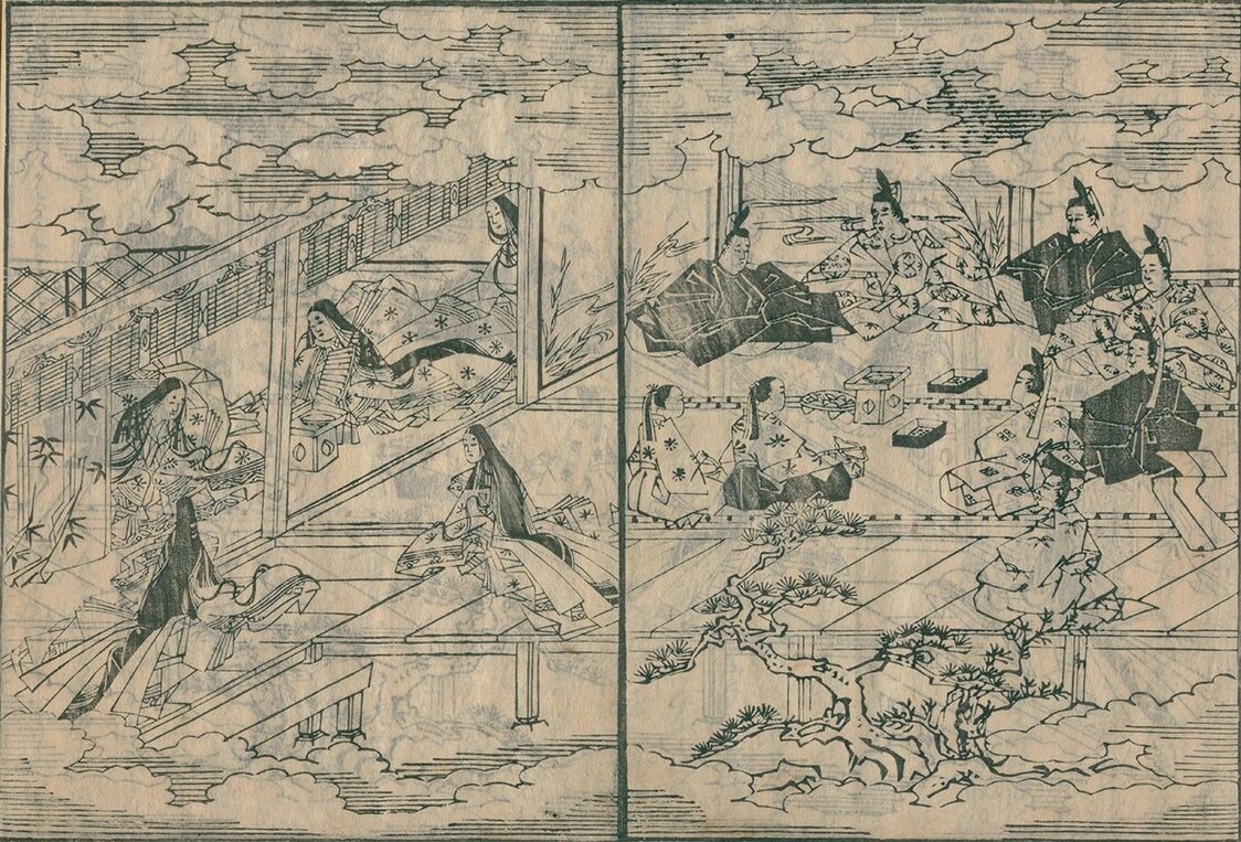 『平家物語』明暦2年版。描かれているのは清盛の息子や娘たち。国立国会図書館所蔵