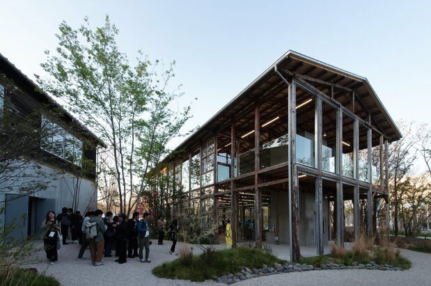 The tree to the left is a ginkgo thought to be around a century old that grew alongside the school building in its initial location. (© Nippon.com)