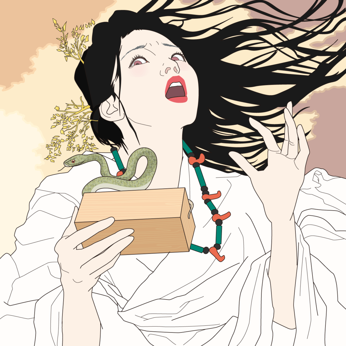 倭迹迹日百袭姬命打开化妆匣，发出一声惊呼（插图：Satō Tadashi）
