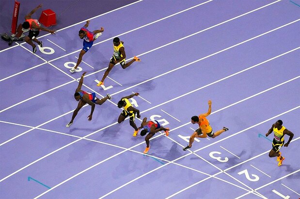 Le coureur (sur la ligne 9) est arrivé cinquième du 110 m haies. (Reuters)