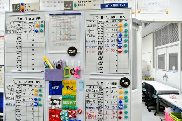 農業總合中心的輻射檢測室告示板（攝影：仙波理）