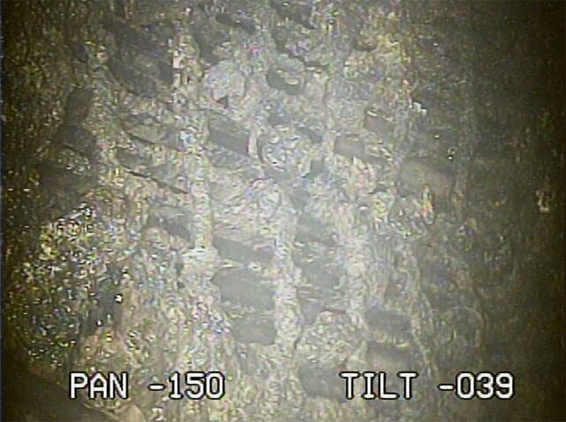 An image from the interior of the stricken number 2 reactor shows debris that may include melted nuclear fuel. (Provided by TEPCO; © Jiji)
