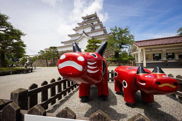 Un lugar perfecto para una foto frente al castillo de Tsuruga.