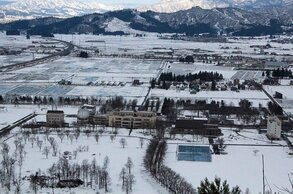 The campus and its surroundings in winter.