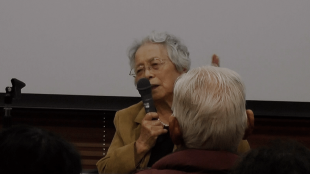 Yasue Yoshiko, who recounted the reality of “sexual entertainment” at the Manchukuo Settler Peace Memorial Hall (Achi, Nagano). (© TV Asahi)