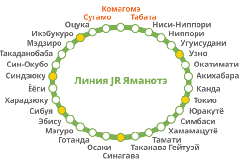 Станции кольцевой линии Яманотэ (© Pixta)