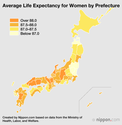 Average Life Expectancy for Women by Prefecture