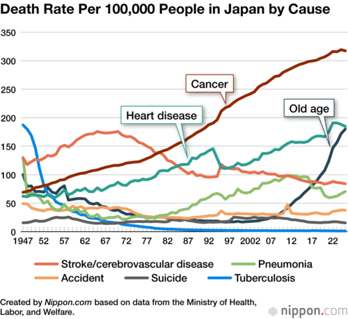 Death Rate Per 100,000 People in Japan by Cause