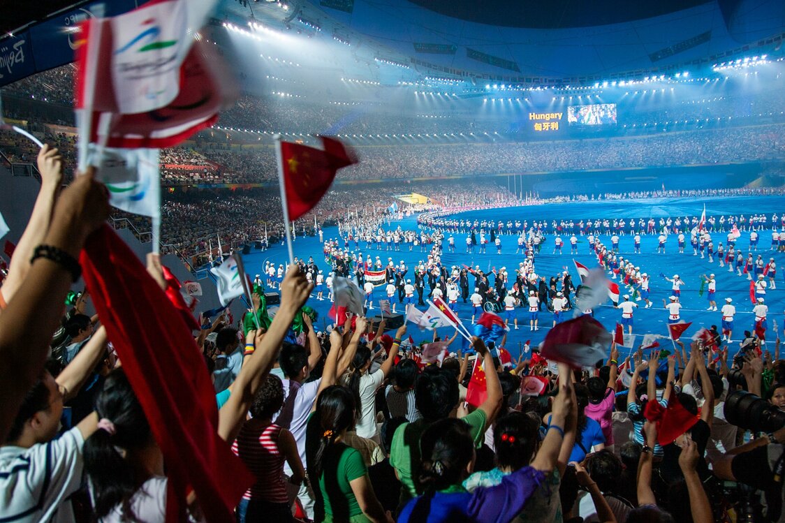 2008年北京残奥会开幕式引万人空巷，场面极为壮观（图片：越智贵雄）