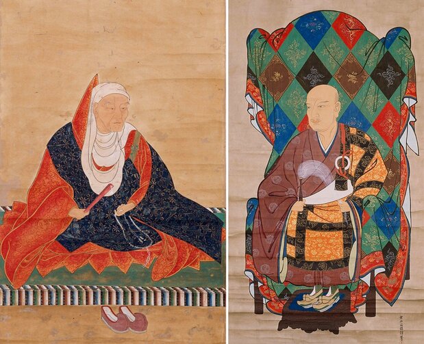 (左)天海(慈眼大師)、(右)以心崇伝(金地院崇伝)。ともに家康のブレーンとして、キリスト教の禁教に少なからぬ影響を及ぼした。(2点とも東京大学史料編纂所所蔵模写)