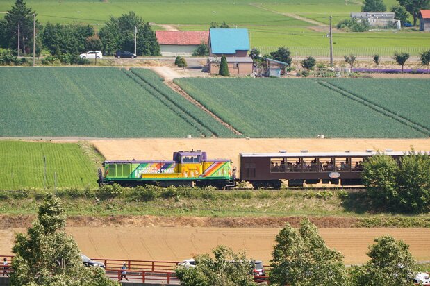 Furano-Biei Norokko is a train on the JR Furano Line offering great views of the pastoral fields of the area, but only during the summer.