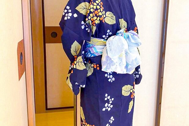 Un furoshiki utilizado como fajilla de yukata. También como una fajilla de nudo prefabricado.