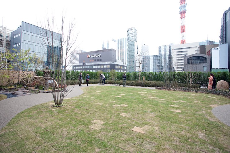 劇場部分の屋根の上に設けられた庭園
