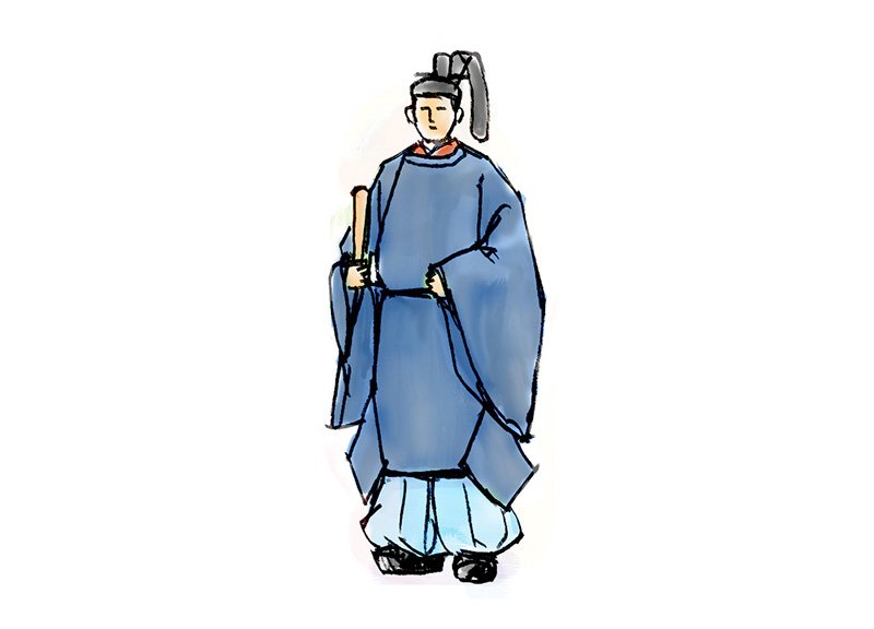 神职人员的正装（三级、四级）。疏纹头冠、无纹绿袍、浅黄无花平纹绸袴