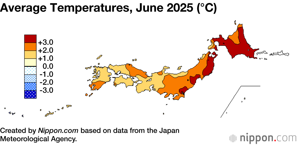 Average Temperatures, June 2025 (°C)