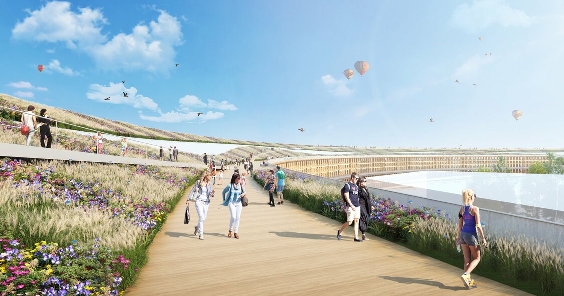 Representación artística del Ring Skywalk. (Cortesía de la Asociación Japonesa para la Exposición Mundial 2025)