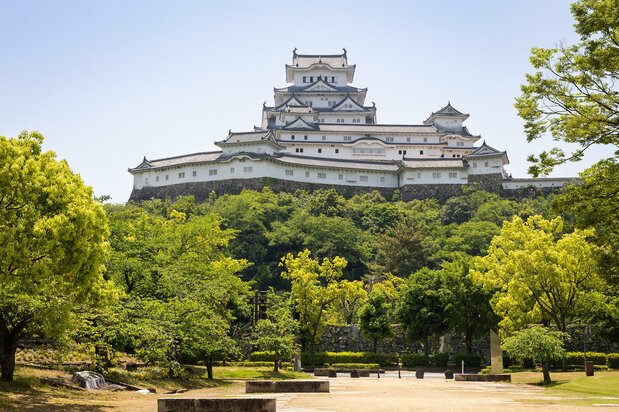 Most visitor approach the castle from the south, but the north side of the castle, here seen from Shirotopia Memorial Park, has its own distinct appeal.