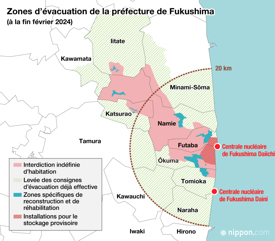Zone d’évacuation de la préfecture de Fukushima (à la fin février 2024)