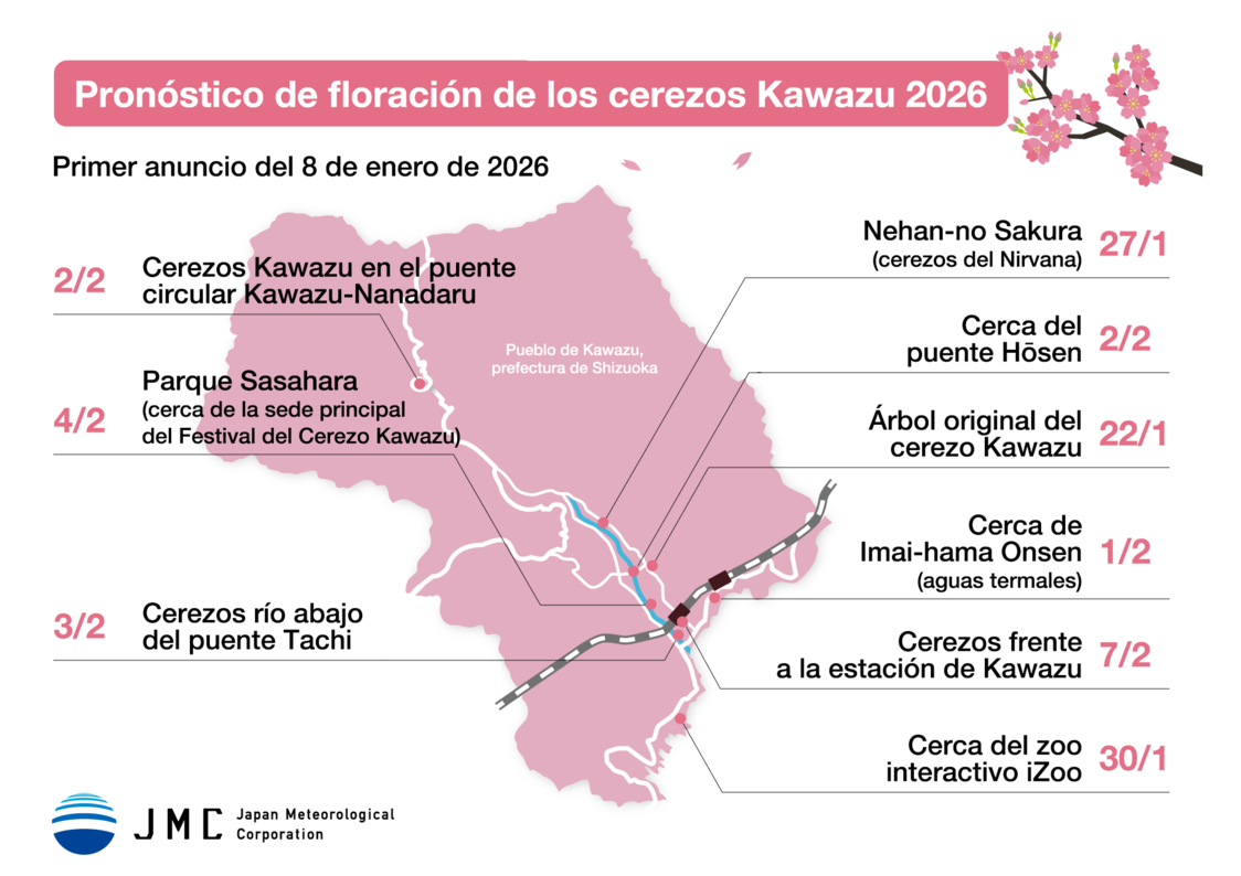 Pronóstico de floración de los cerezos Kawazu 2026