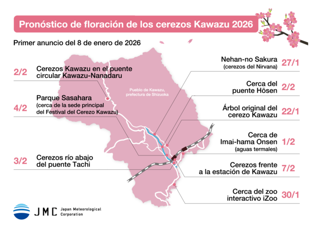 Pronóstico de floración de los cerezos Kawazu 2026