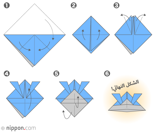 خطوات الطي المتبعة لتصميم خوذة محاربي الساموراي الورقية