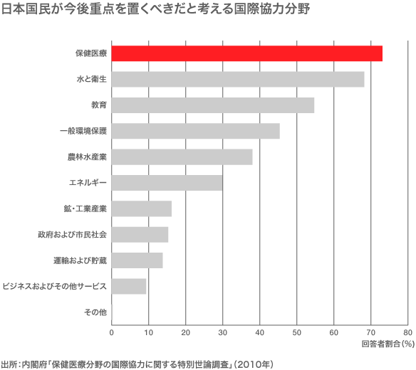 日本国民が今後重点を置くべきだと考える国際協力分野