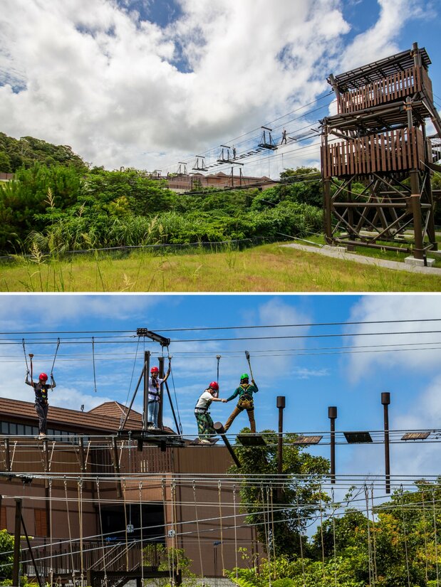 На верёвочной трассе захватывает дух! Некоторые путешественники от страха хватаются за инструктора