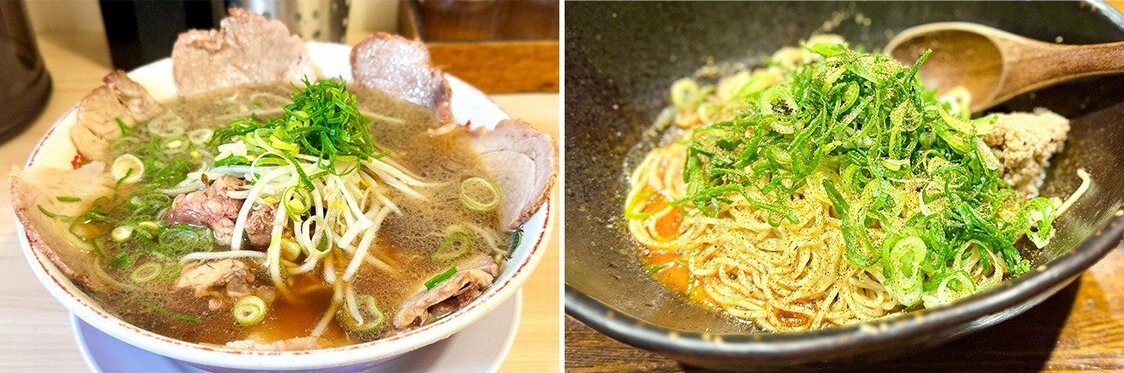 Kyoto-style shōyu ramen: Honke Daiichi Asahi (Shinjuku, Shinjuku and Kanda Jinbōchō, Chiyoda); Hiroshima-style shirunashi tantanmen: King-ken (Kajichō, Chiyoda) (© Yamakawa Daisuke)