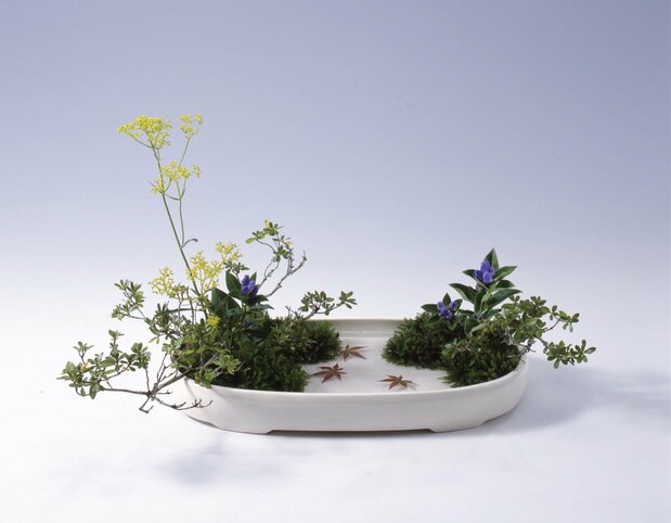 小原流的「盛花」，在水盤中表現自然景觀（小原流）