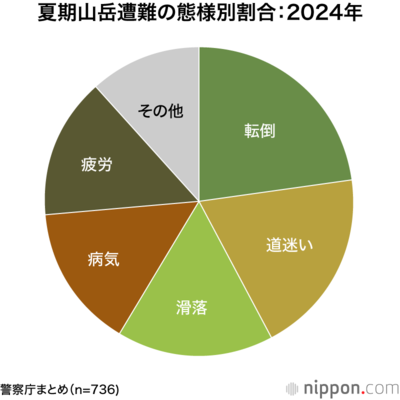 夏期山岳遭難の態様別割合:2024年