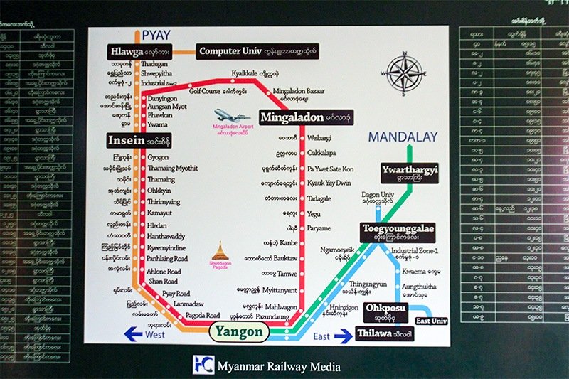 The Yangon Circular Railway is marked in red.