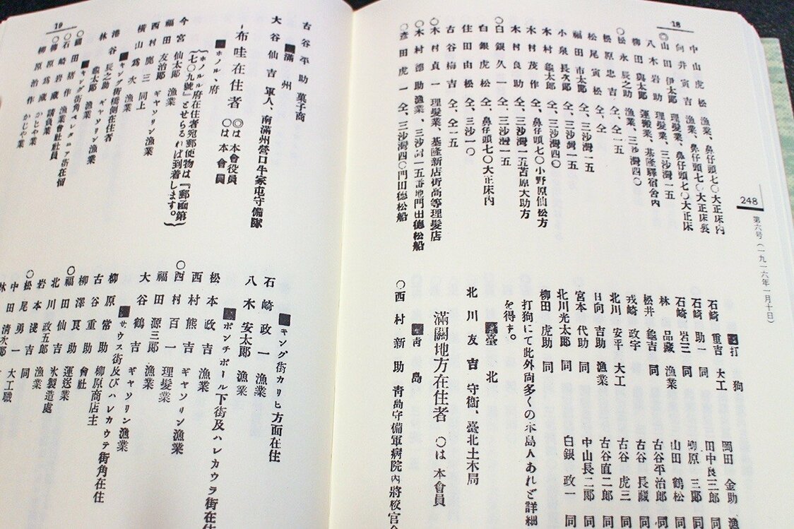 移民らの住所が整理された通信誌『かむろ』（筆者撮影）