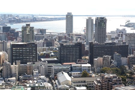 兵庫県庁の(中央右から)1号館、2号館、3号館=神戸市中央区