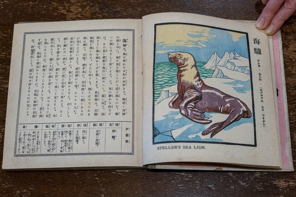 De Dōbutsu ebanashi (Cuentos de animales), otro legado del bisabuelo; escrito por el biólogo Ishikawa Chiyomatsu y Fujisawa Morihiko, e ilustrado por Tominaga Katsushige, un famoso pintor de Tokushima; Nakanishiya Shoten, 1915. (© Michiko Hayashi)