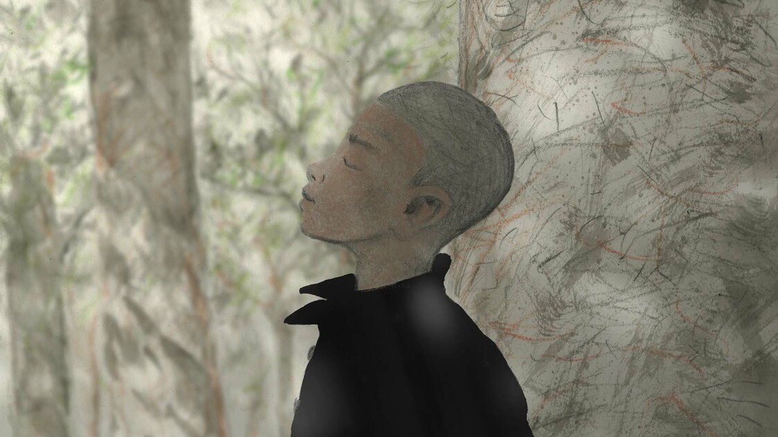 Tanaka Min’s childhood memories are portrayed through animated sequences by Yamamura Kōji. (© 2021 The Unnamable Dance Film Committee)