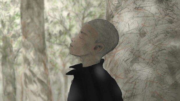 Tanaka Min’s childhood memories are portrayed through animated sequences by Yamamura Kōji. (© 2021 The Unnamable Dance Film Committee)