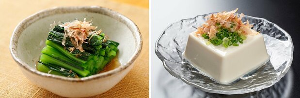 ほうれん草お浸し(左)冷ややっこ(右)(PIXTA)