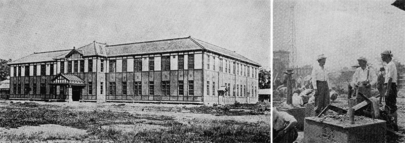 大正10年ころの中央気象台本館（写真左）。1940年、雷災により中央気象台大手町庁舎全焼（写真右）ともに提供＝気象庁