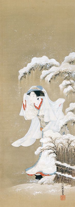 磯田湖龍斎「雪中美人図」