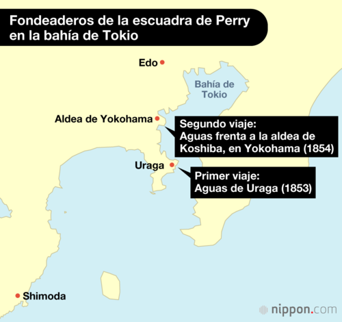Fondeaderos de la escuadra de Perry en la bahía de Tokio