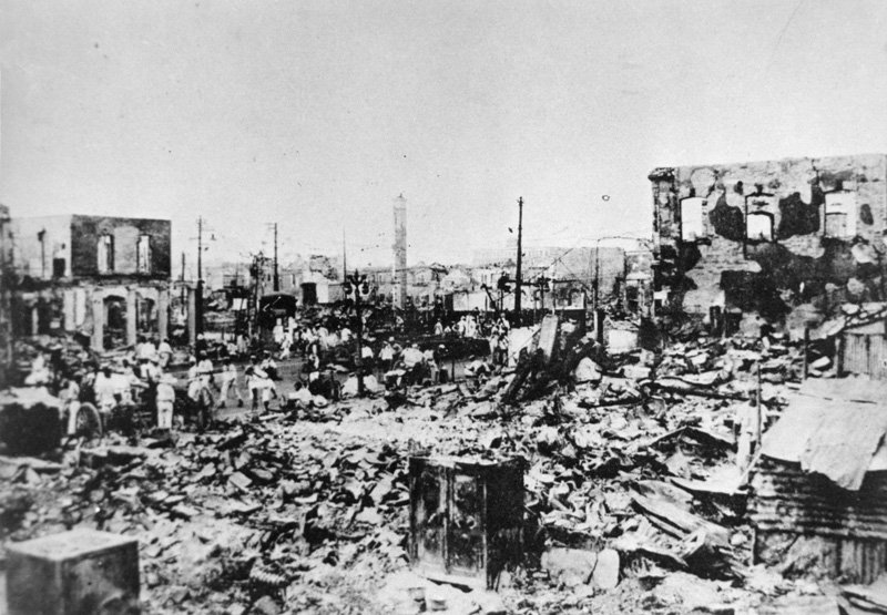 関東大震災直後の銀座。マグニチュード7.9の地震により、被害は神奈川県を中心に茨城県から静岡県まで及び、死者不明者10万5000人余と日本災害史上最大級の被害となった。（写真＝時事）