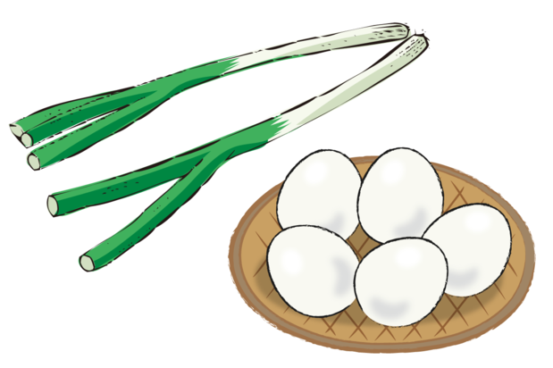 Le negi (poireau japonais) et des œufs sont des ingrédients indispensables pour le châhan (IllustAC)