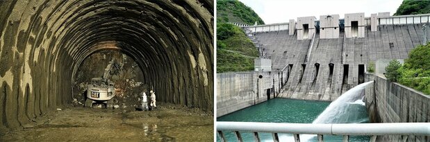 映画の掘削現場のシーンは、福島県の広瀬1号トンネル内で撮影。実際の工事現場をカメラに収め、臨場感あふれる映像が完成した。静岡県の長島ダムでもドローンによる撮影が行われた。=前田建設工業提供