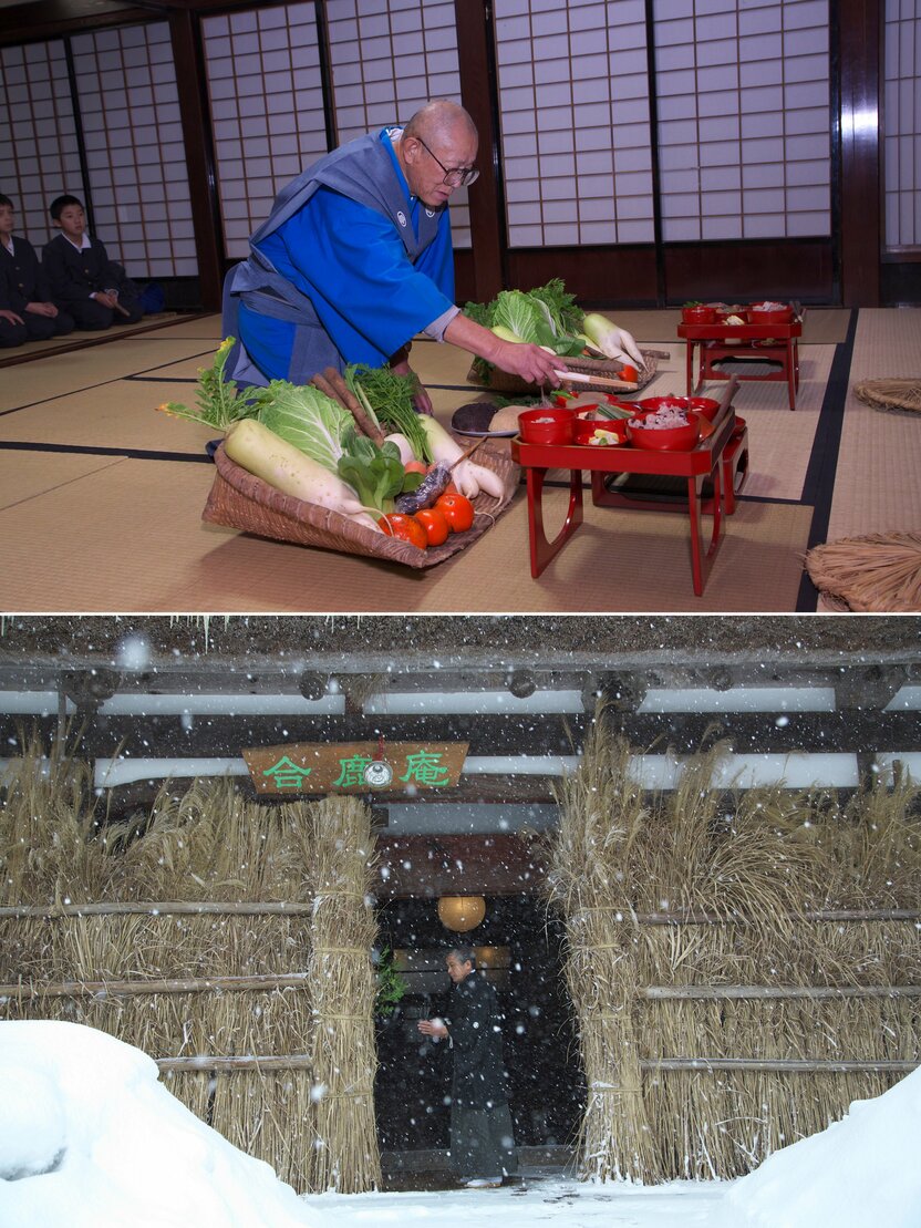 Aenokoto takes place on December 5 and February 9 at the Yanagida Botanical Park in the town of Noto. The old farmhouse on the site was damaged in the January 2024 Noto Earthquake. After a two-year hiatus, the ceremony is set to resume in 2026. (© Shimozato Kazurō/Haga Library)