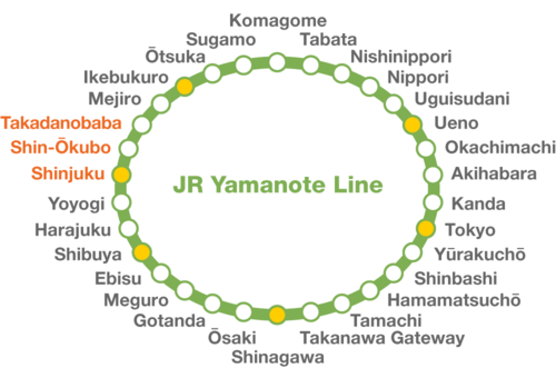 The stations on the Yamanote line stations loop. (© Pixta)