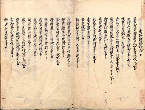 『世俗浅深秘抄』写本。守るべき有識故実がずらりと並ぶ。国立公文書館所蔵